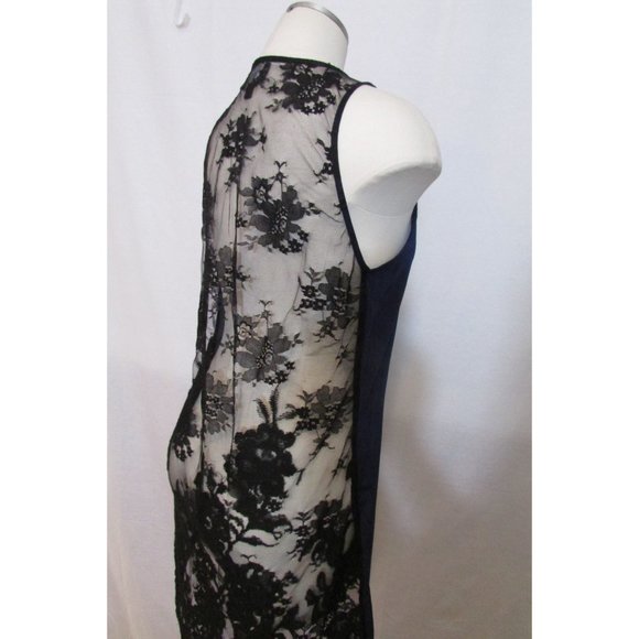 NWOT Patterson J Kincaid Navy Sleeveless Tunic Blouse with Black Lace Back 💙 - Picture 2 of 4